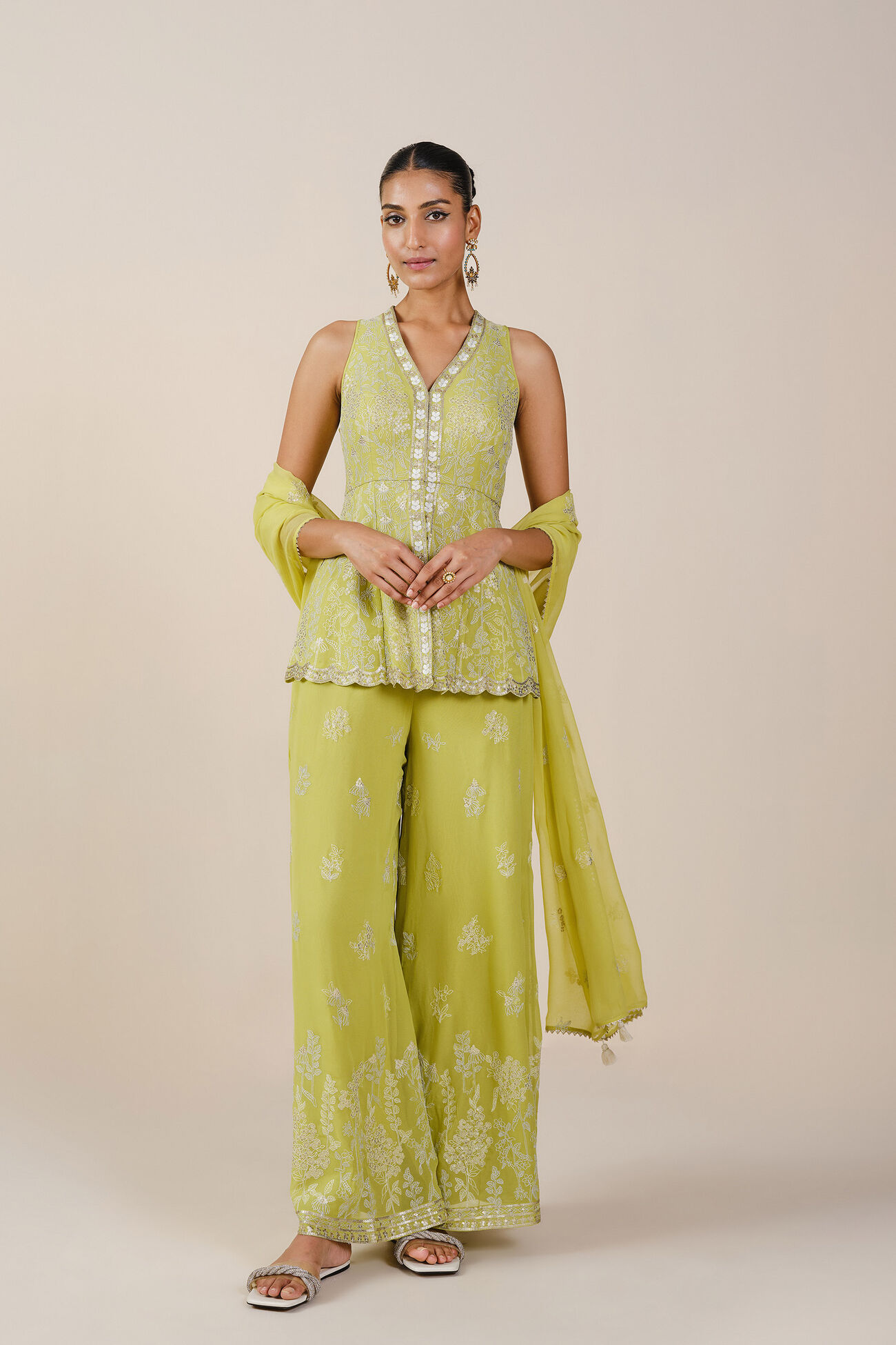 Operetta Embroidered Georgette Set - Lime, Lime, image 1